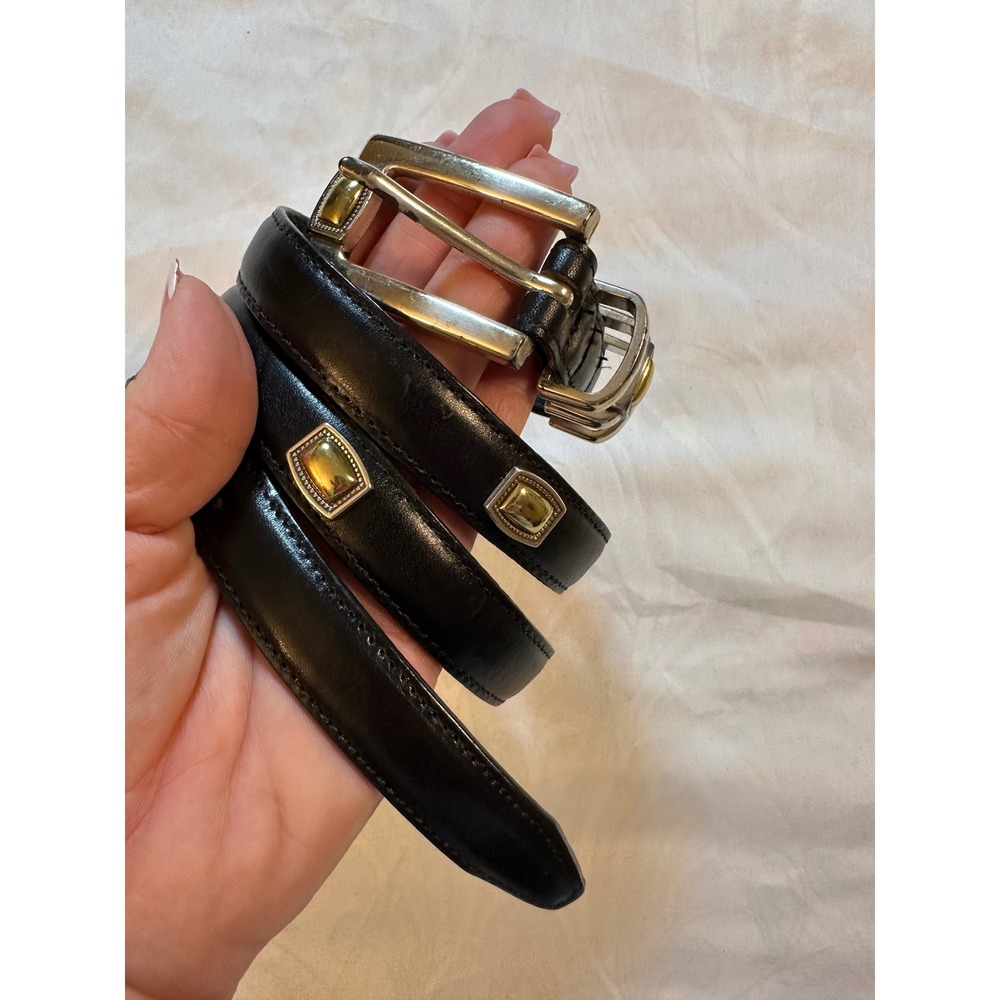 Brighton Womens Black Leather Belt Mixed Metal Silver Gold Studded Made in USA
